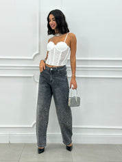 JEANS FIT BARRELL CON STRASS NEW AI26