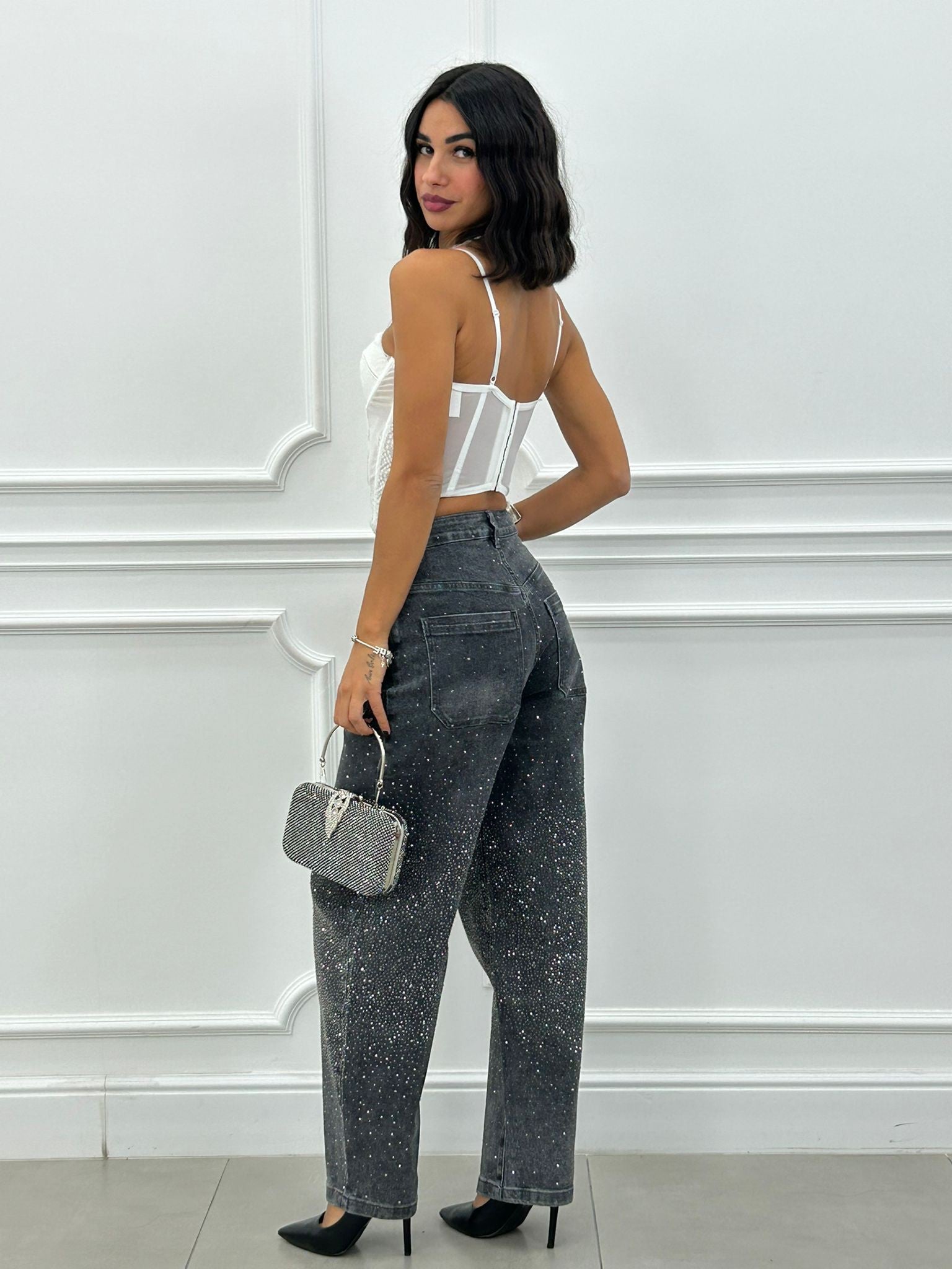 JEANS FIT BARRELL CON STRASS NEW AI26