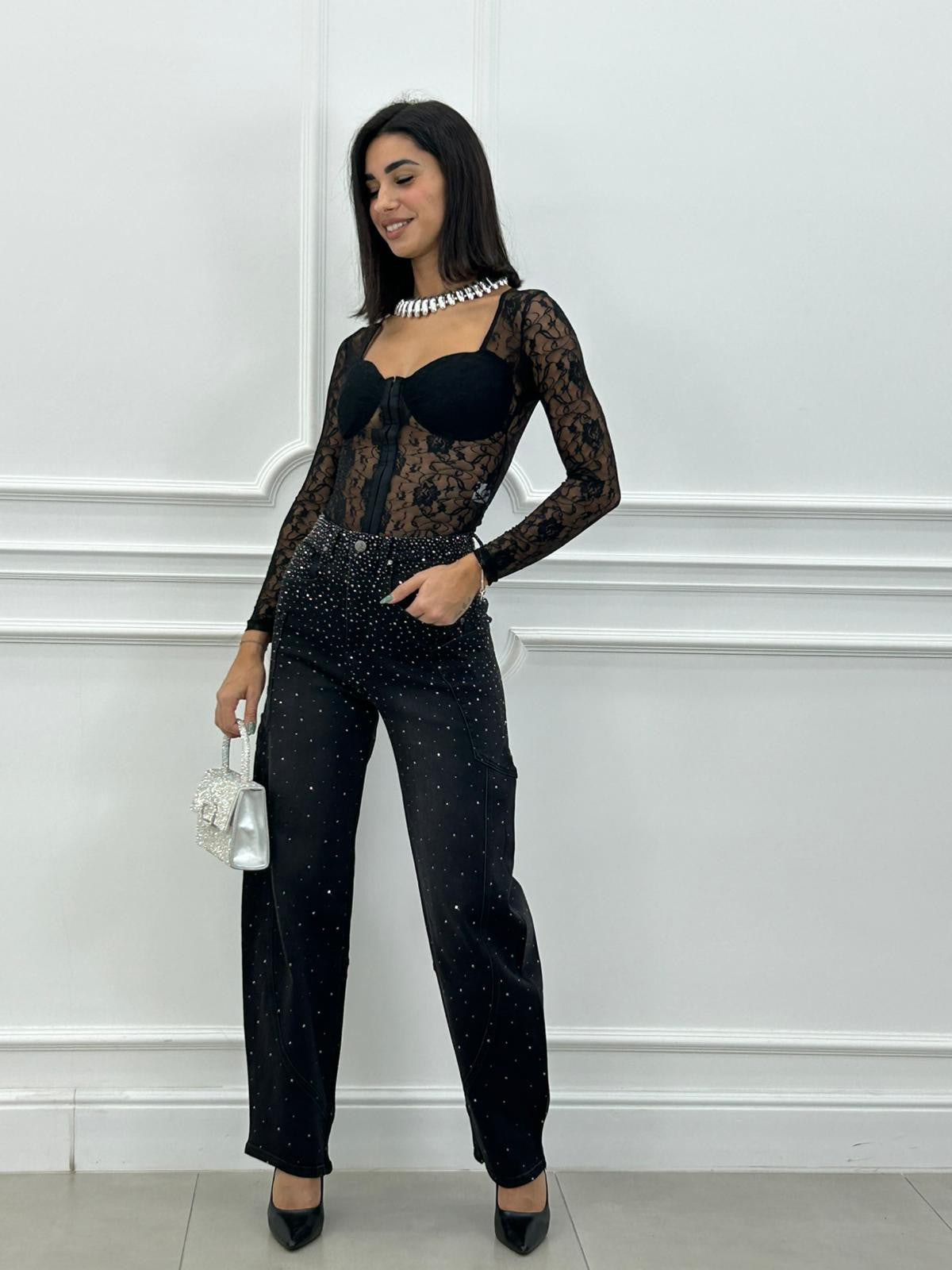 JEANS CON STRASS WIDE LEG NEW AI26