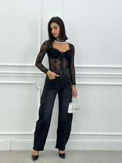JEANS CON STRASS WIDE LEG NEW AI26