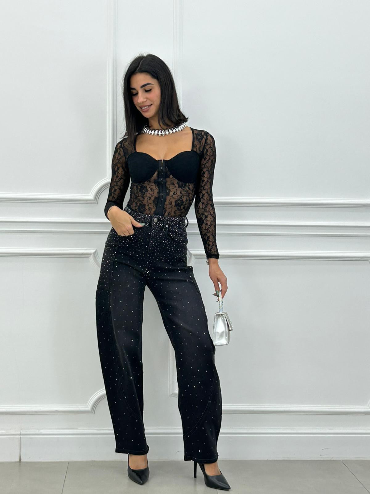 JEANS CON STRASS WIDE LEG NEW AI26