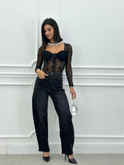 JEANS CON STRASS WIDE LEG NEW AI26