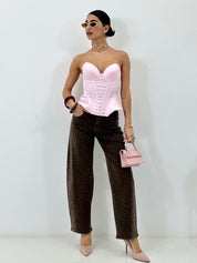 JEANS BROWN STRASS NEW P/E26