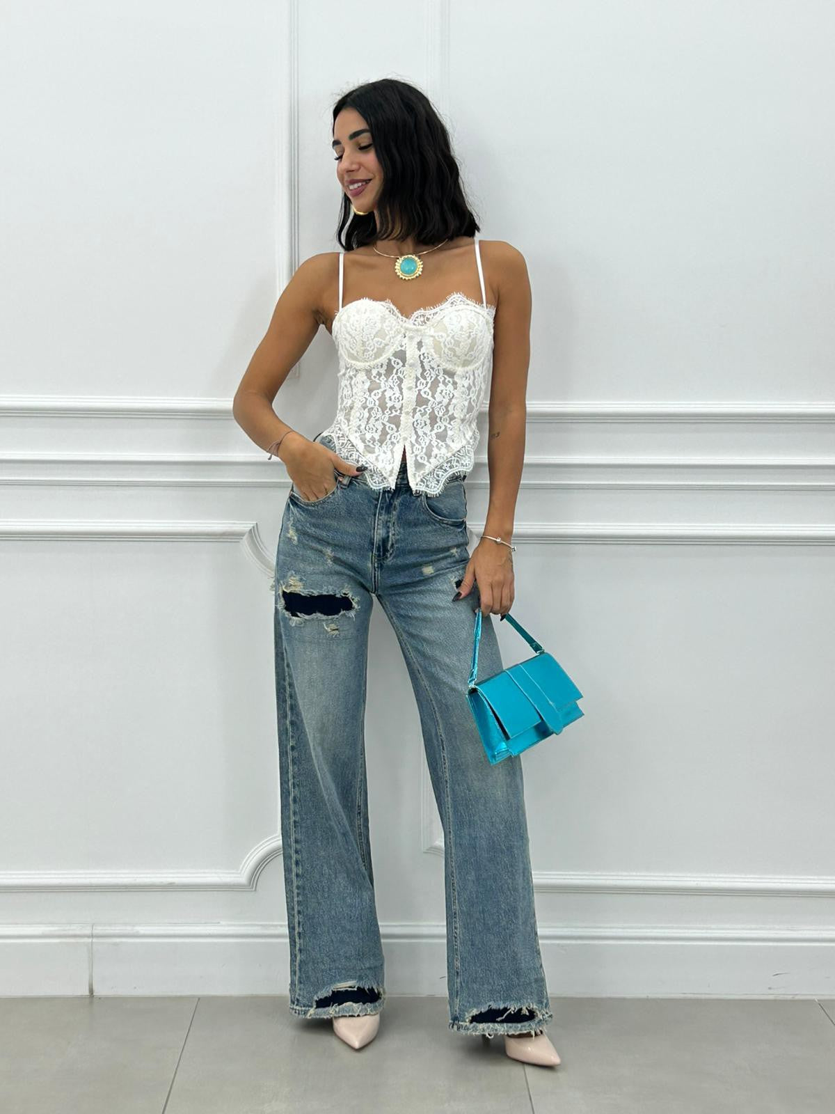 JEANS WIDE LEG CON STRAPPI NEW AI26