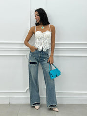 JEANS WIDE LEG CON STRAPPI NEW AI26