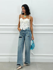 JEANS WIDE LEG CON STRAPPI NEW AI26