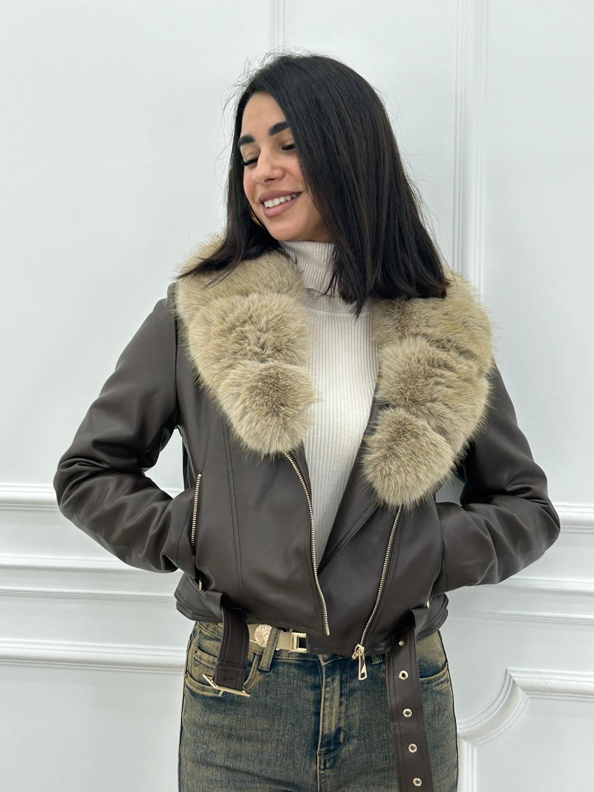 GIUBBINO ECOPELLE FUR COLLAR NEW AI26