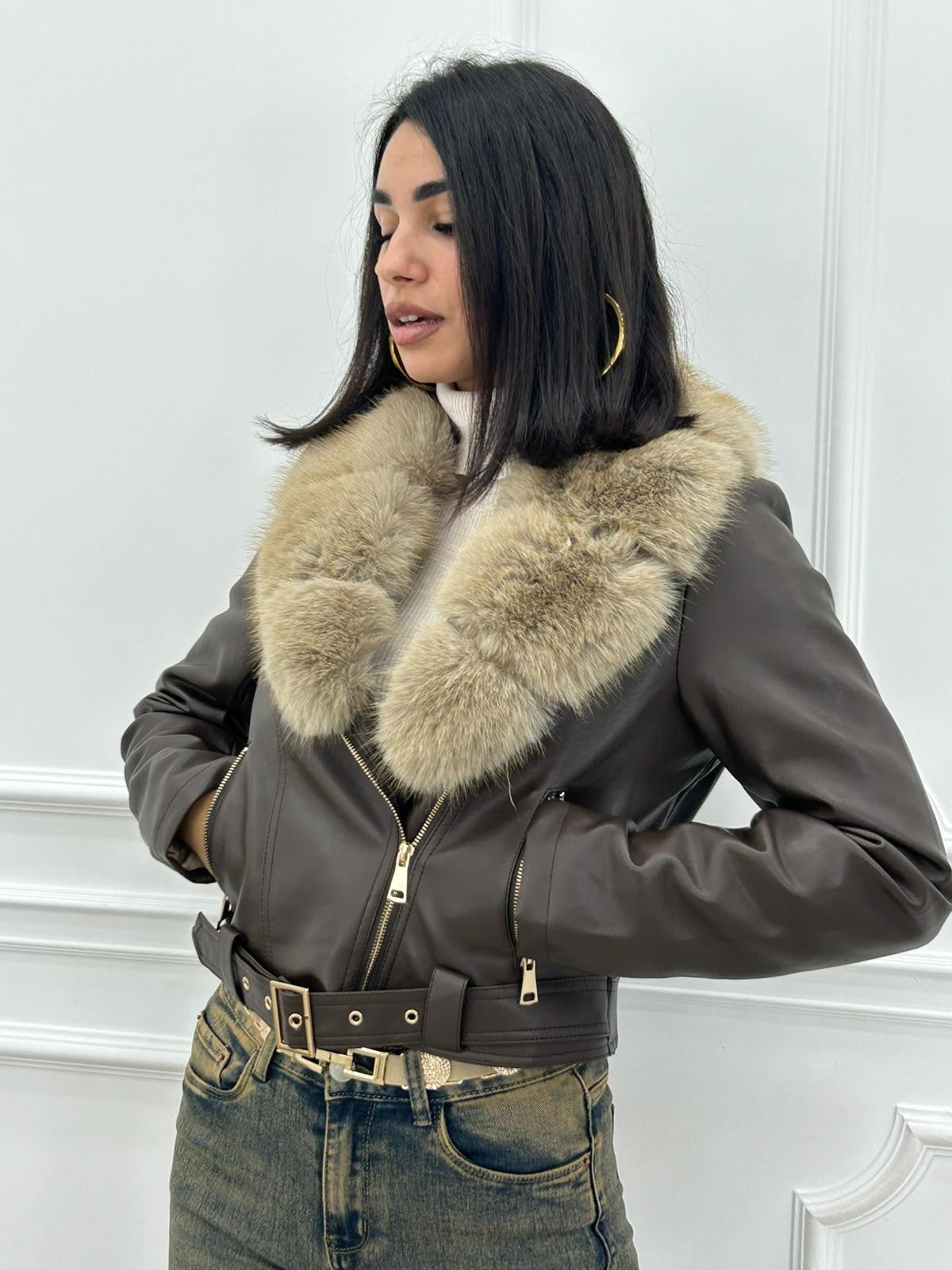 GIUBBINO ECOPELLE FUR COLLAR NEW AI26
