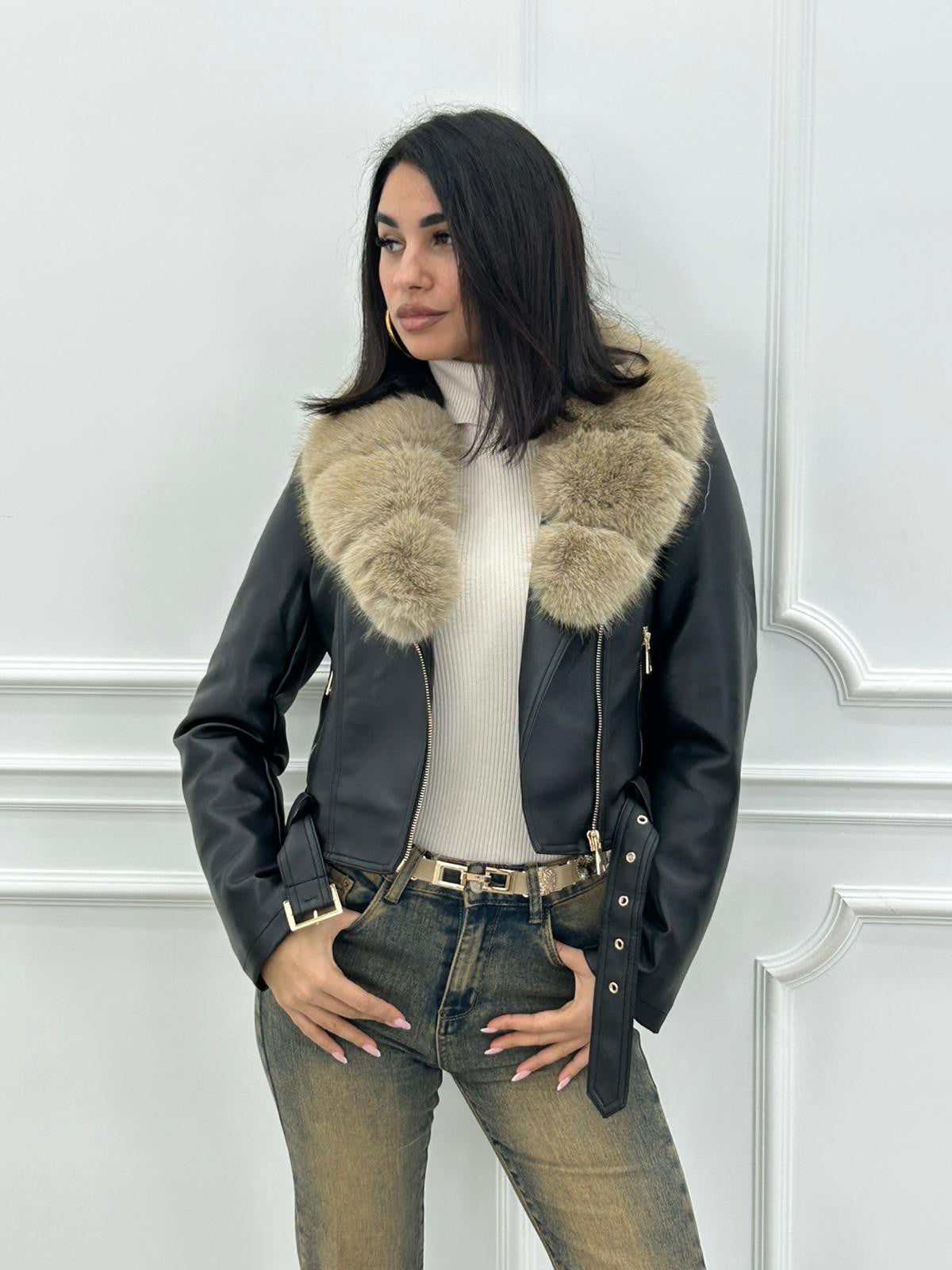 GIUBBINO ECOPELLE FUR COLLAR NEW AI26
