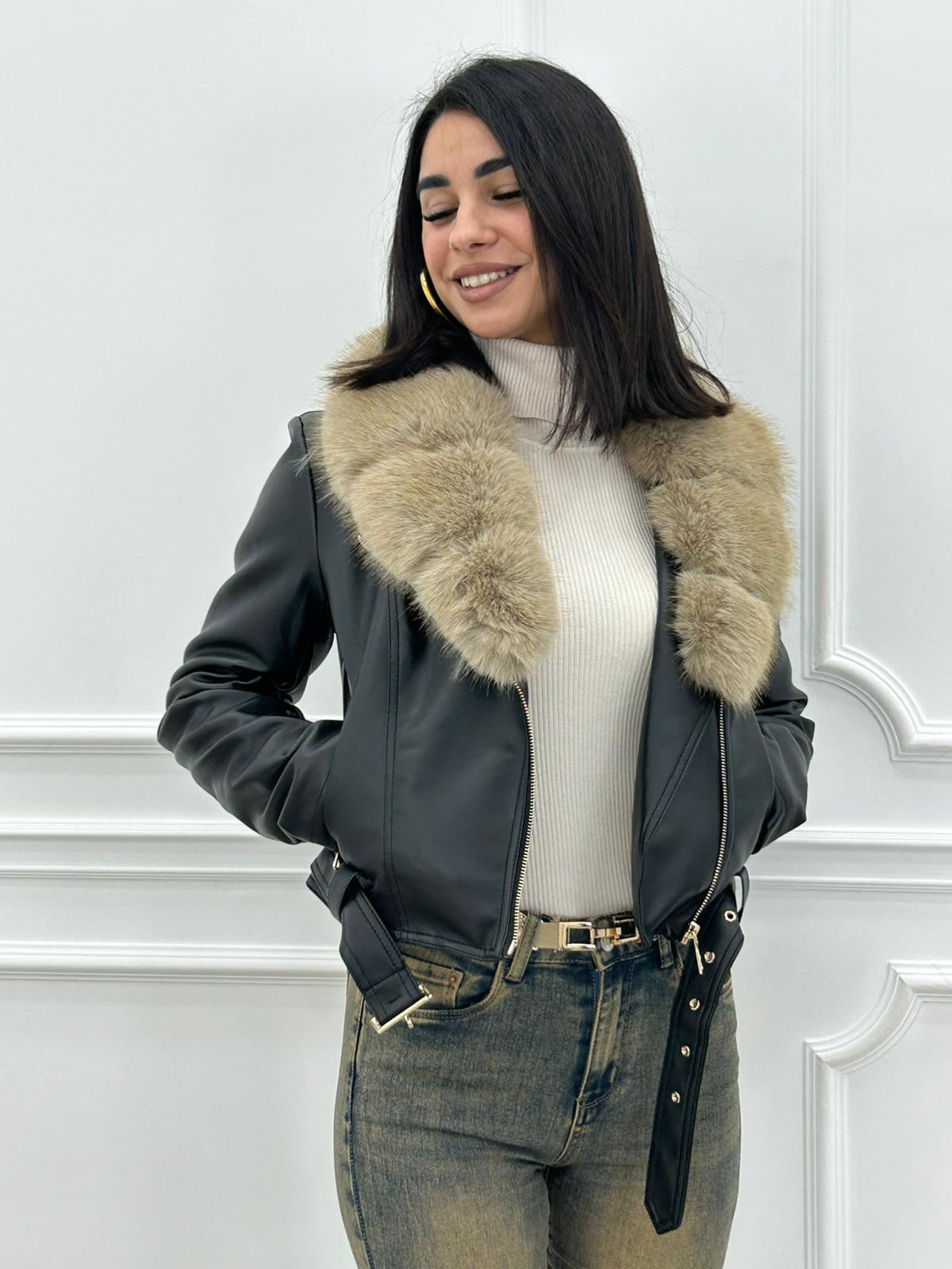 GIUBBINO ECOPELLE FUR COLLAR NEW AI26