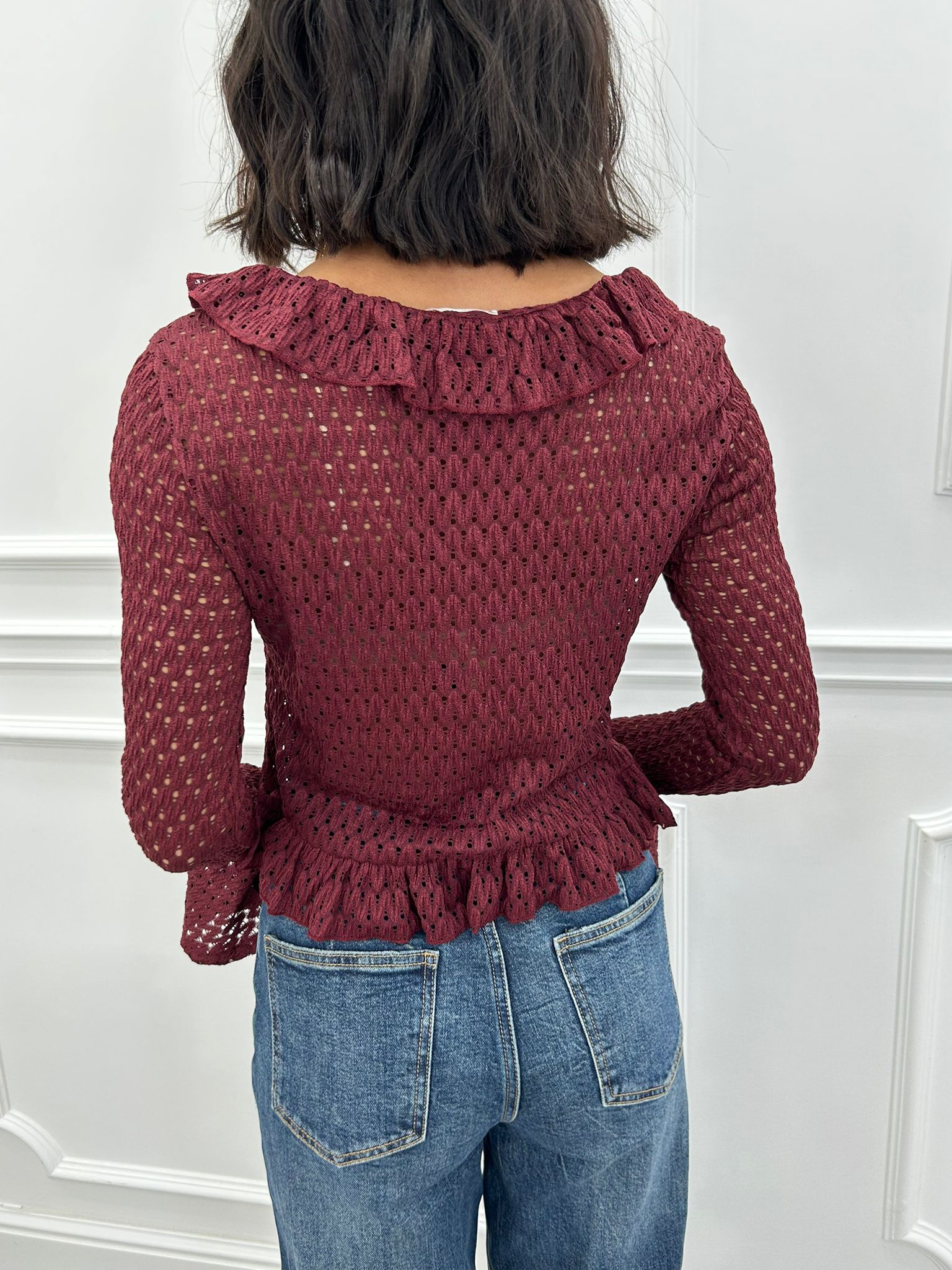 CARDIGAN IN MAGLIA POINTELLE CON VOLANT AI26