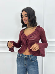 CARDIGAN IN MAGLIA POINTELLE CON VOLANT AI26