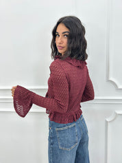 CARDIGAN IN MAGLIA POINTELLE CON VOLANT AI26