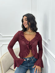 CARDIGAN IN MAGLIA POINTELLE CON VOLANT AI26