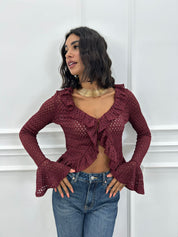 CARDIGAN IN MAGLIA POINTELLE CON VOLANT AI26