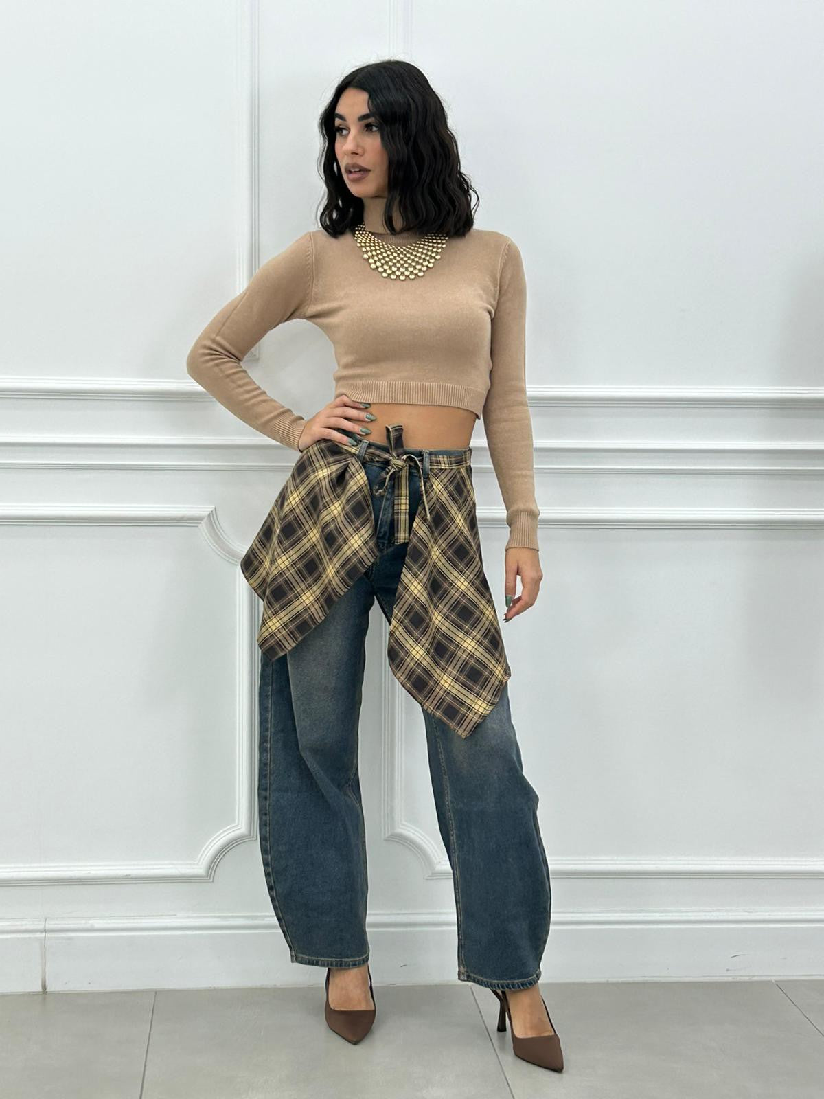 JEANS CON LAYERING FINTO CAMICIA NEW AI26