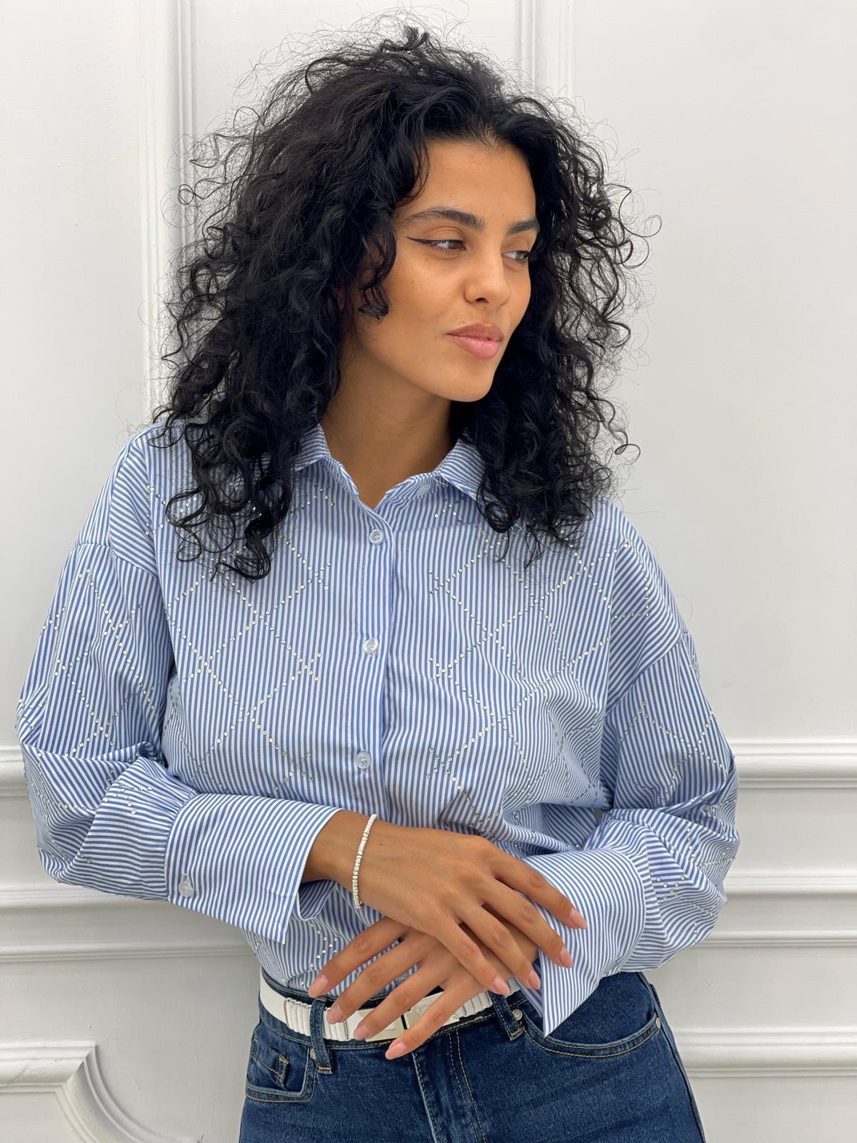 CAMICIA RIGHE CON STRASS