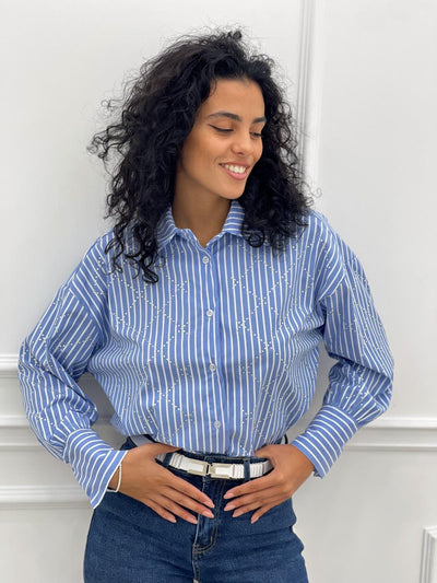 CAMICIA RIGHE CON STRASS