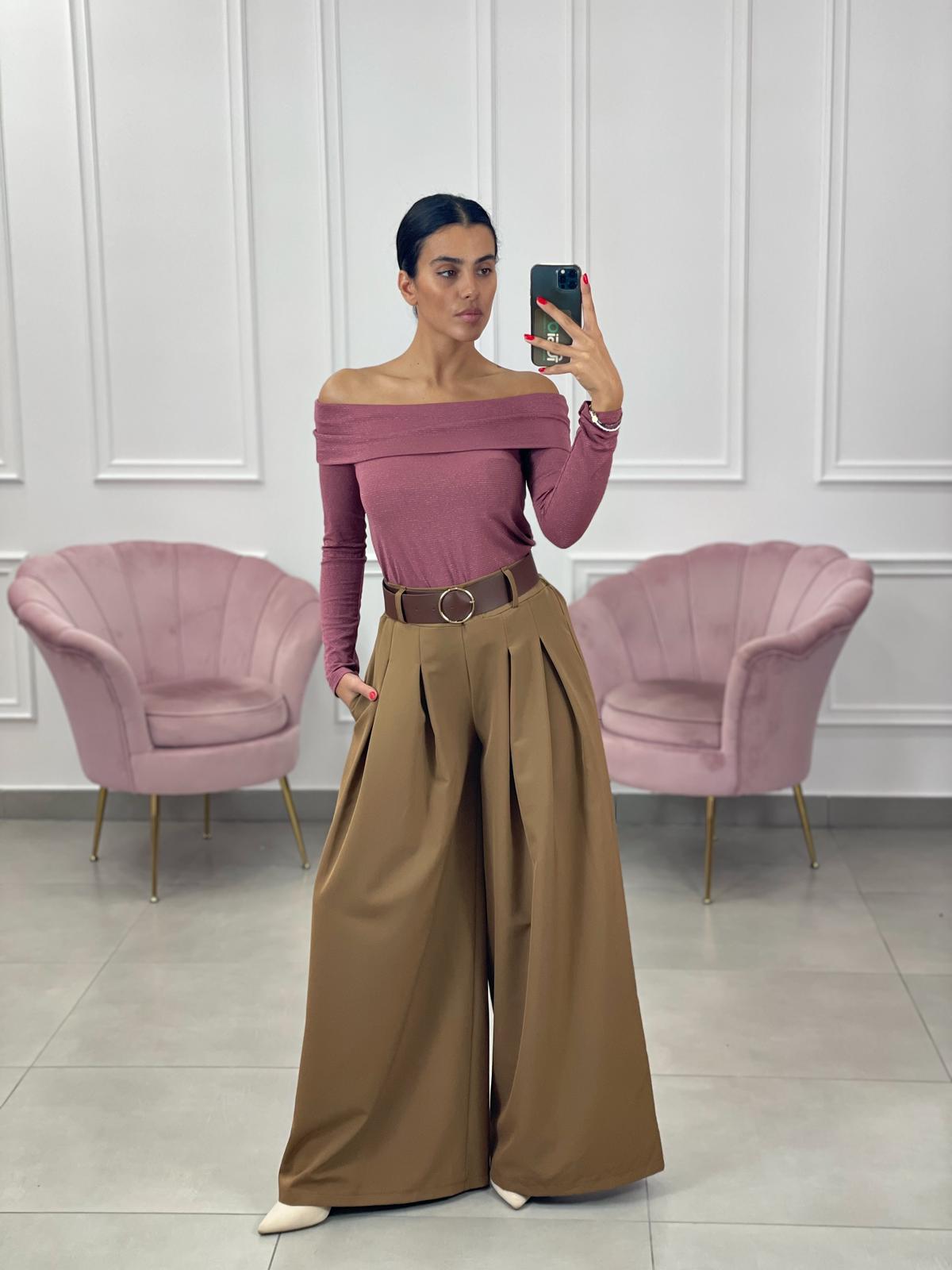 PANTALONE PALAZZO CON PENCES E CINTURA