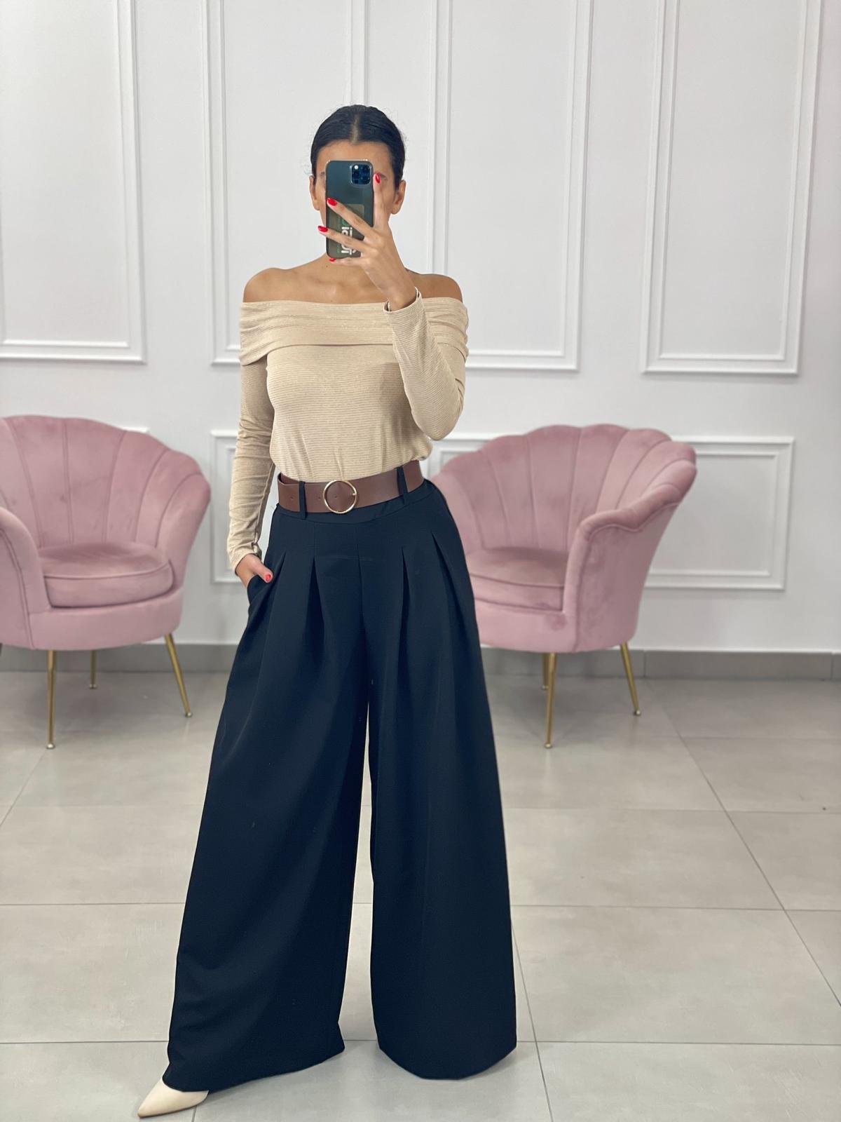 PANTALONE PALAZZO CON PENCES E CINTURA