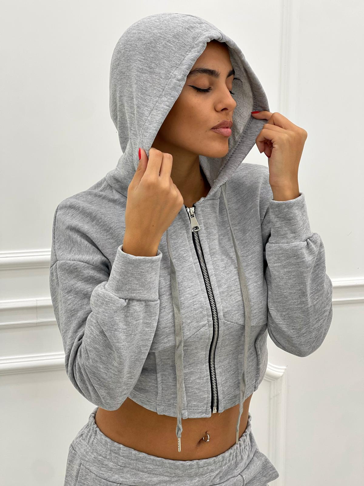 FELPA CROP CON ZIP E CAPPUCCIO