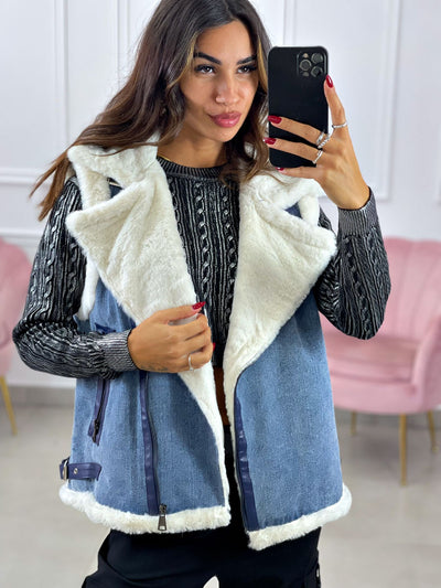 GILET JEANS E PELLICCIA