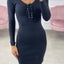 VESTITO TUBINO CON STRINGHE E OCCHIELLI STRASS