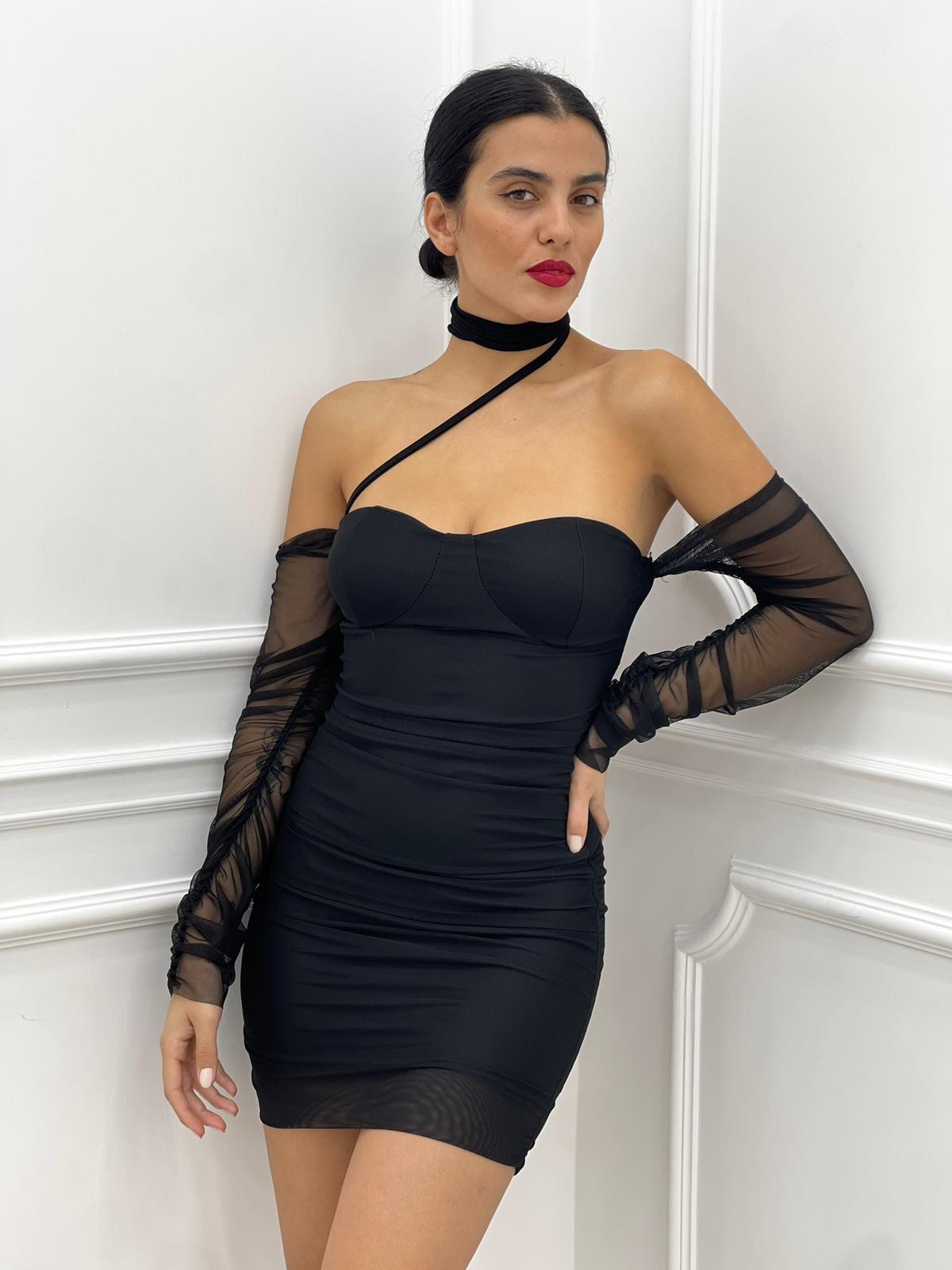 VESTITO FASCIA IN TULLE CON DETTAGLIO COLLO