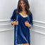 SET PIGIAMA 4 PEZZI IN CINIGLIA E PIZZO BLU