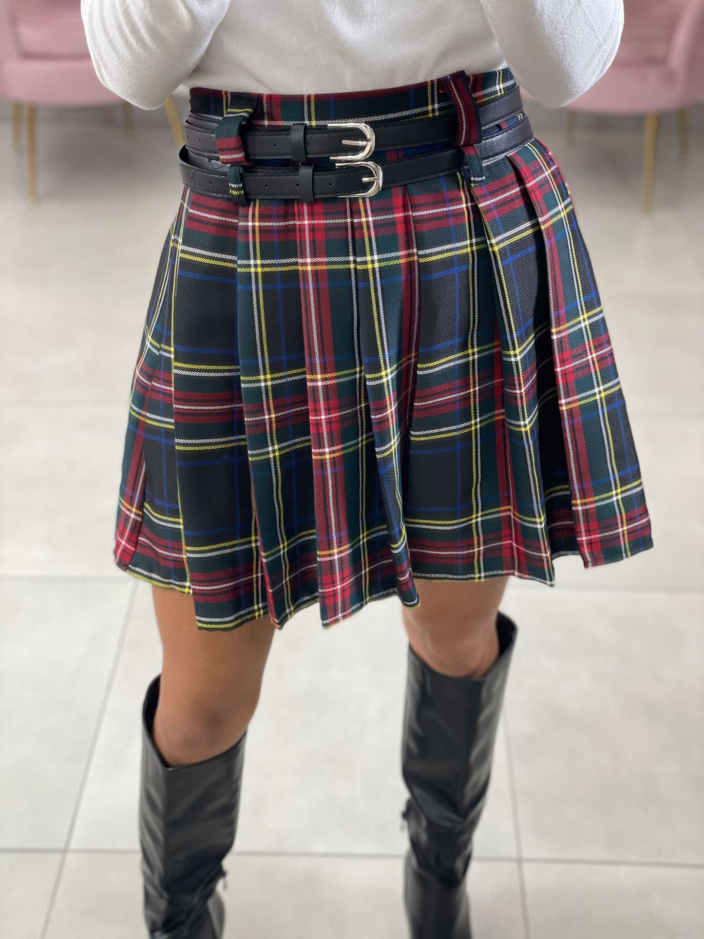 GONNA TARTAN CON CINTURINO