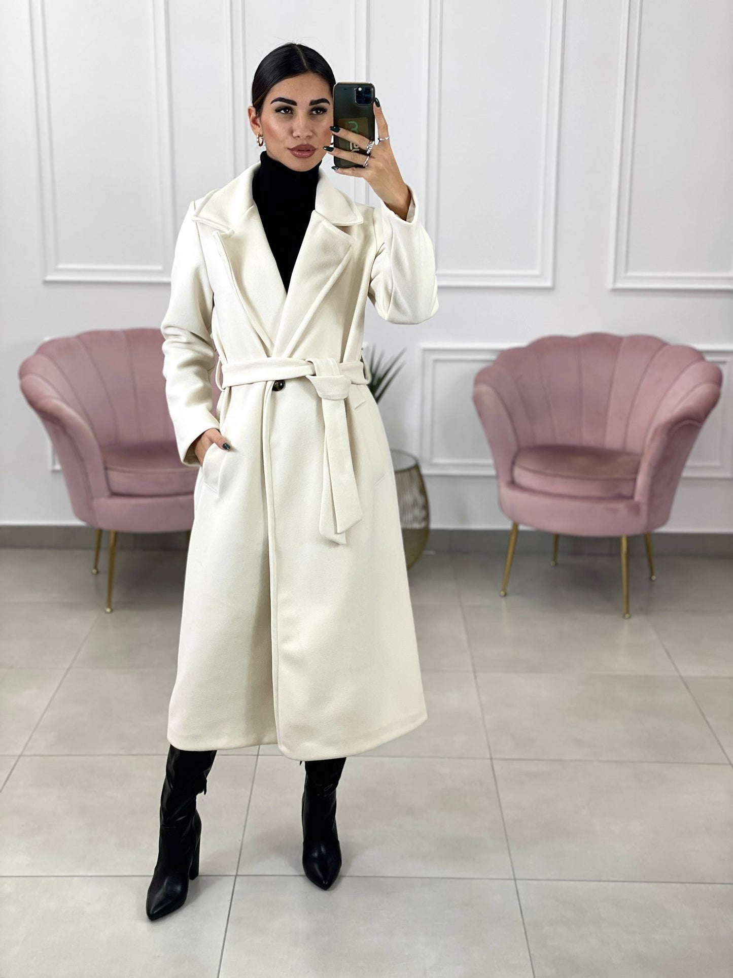 CAPPOTTO IN PANNO DOPPIO PETTO CON CINTURA