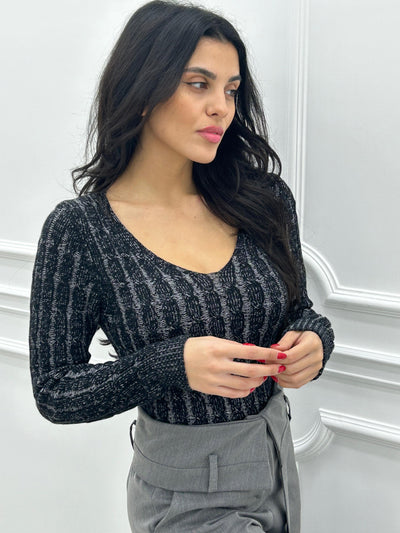MAGLIONE TRAMA TRECCIA SCOLLO PUNTA