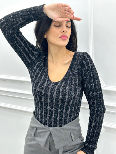 MAGLIONE TRAMA TRECCIA SCOLLO PUNTA