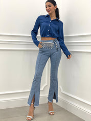 JEANS ZAMPA CON FRANGE STRASS NEW COLLECTION